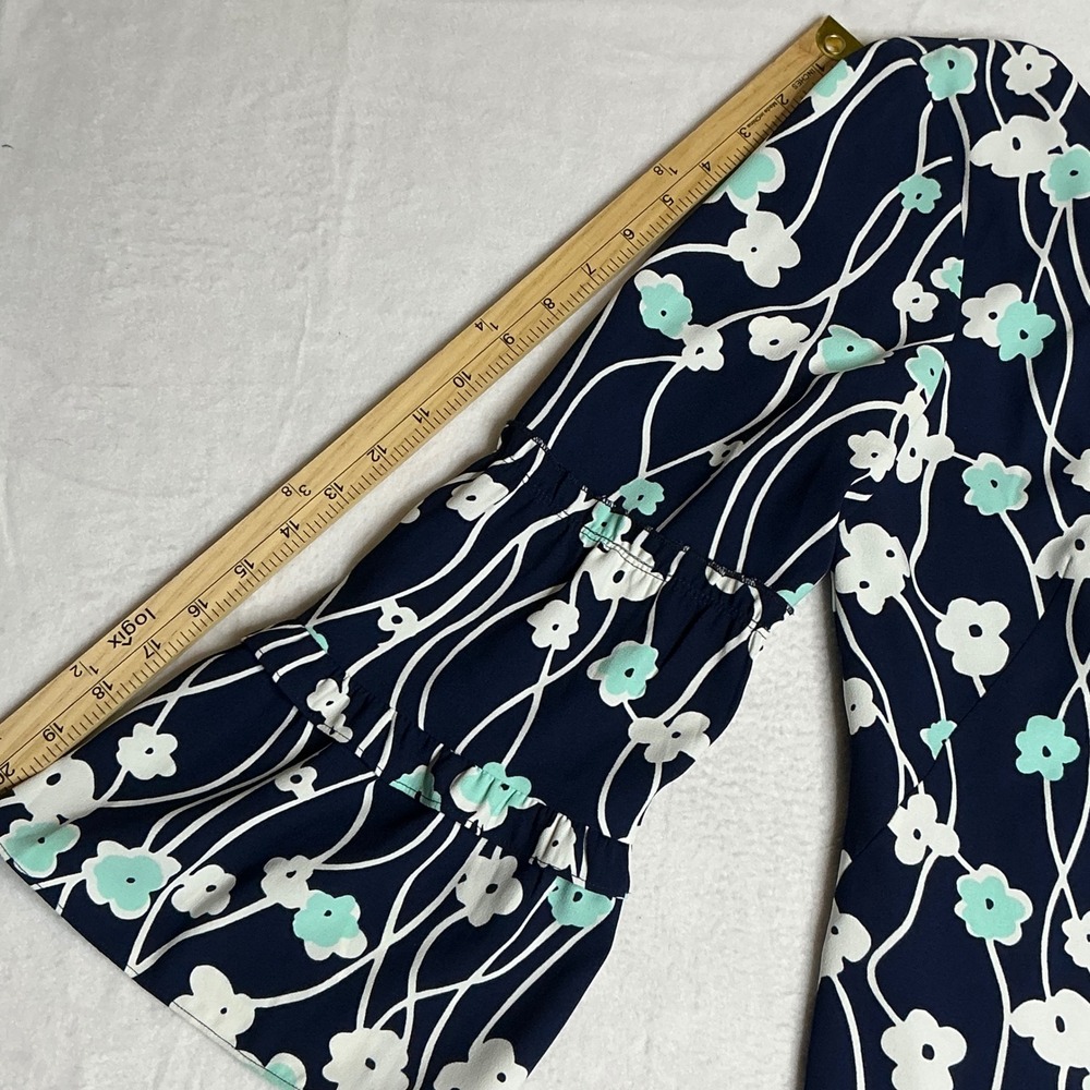 Talbots Womens Navy Floral Bell Sleeve Shift Dress Size 6 - Picture 6 of 10